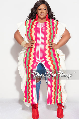Final Sale Plus Size Moroccan Dress/Top in Pink & Red Zig Zag Print