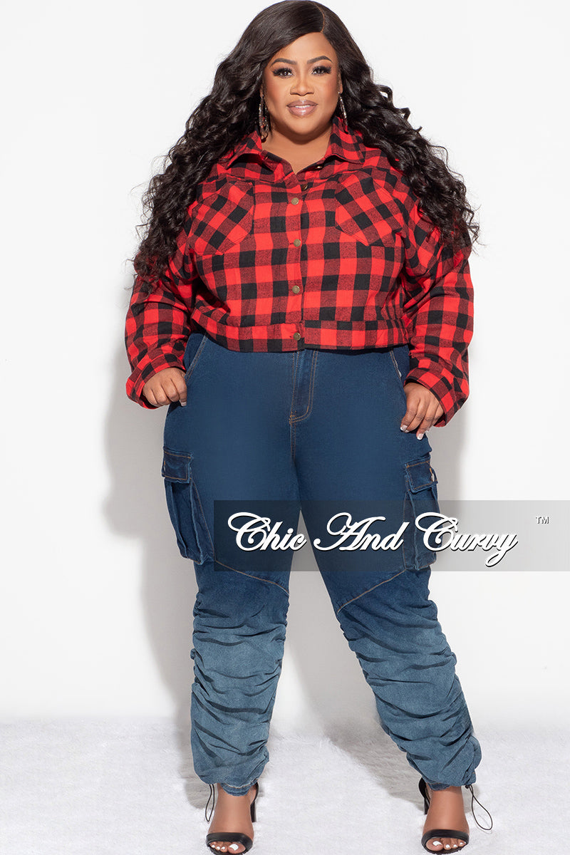 Final Sale Plus Size Collar Button Up Top in Red and Black Plaid Print