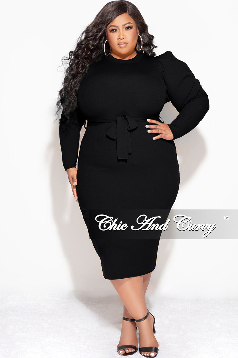 Final Sale Plus Size “Sonya Dress” - Puffy Sleeve Ribbed BodyCon