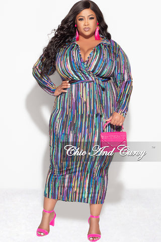 Final Sale Plus Size Bodycon Faux Wrap Dress in Multi-Color Print