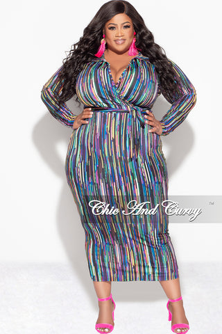 Final Sale Plus Size Bodycon Faux Wrap Dress in Multi-Color Print