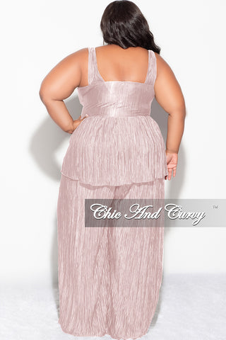 Final Sale Plus Size Sleeveless Pleated Peplum Top and Palazzo Pants Set in Tan