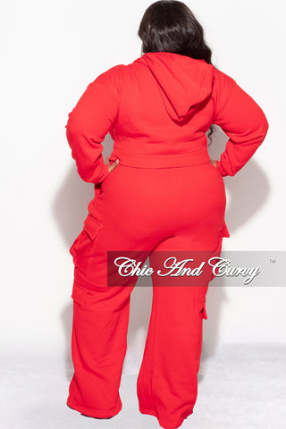Final Sale Plus Size 2pc Zip-Up Hooded Top and Cargo Sweatpants in Red