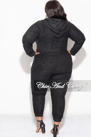 Final Sale Plus Size 2pc Velvet Hooded Zip-Up Jacket and Pants Set in Black