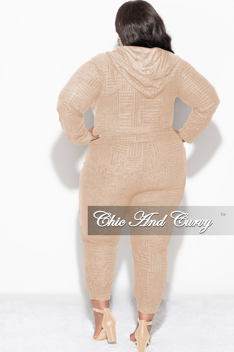 Final Sale Plus Size 2pc Hooded Zip-Up Jacket and Pants Set in Mocha