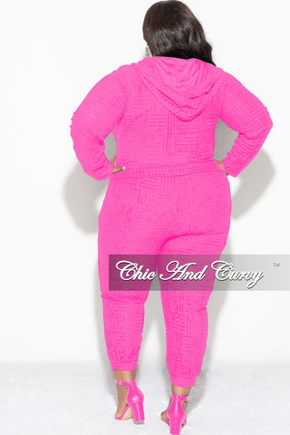 Final Sale Plus Size 2pc Hooded Zip-Up Jacket and Pants Set in Fuchsia