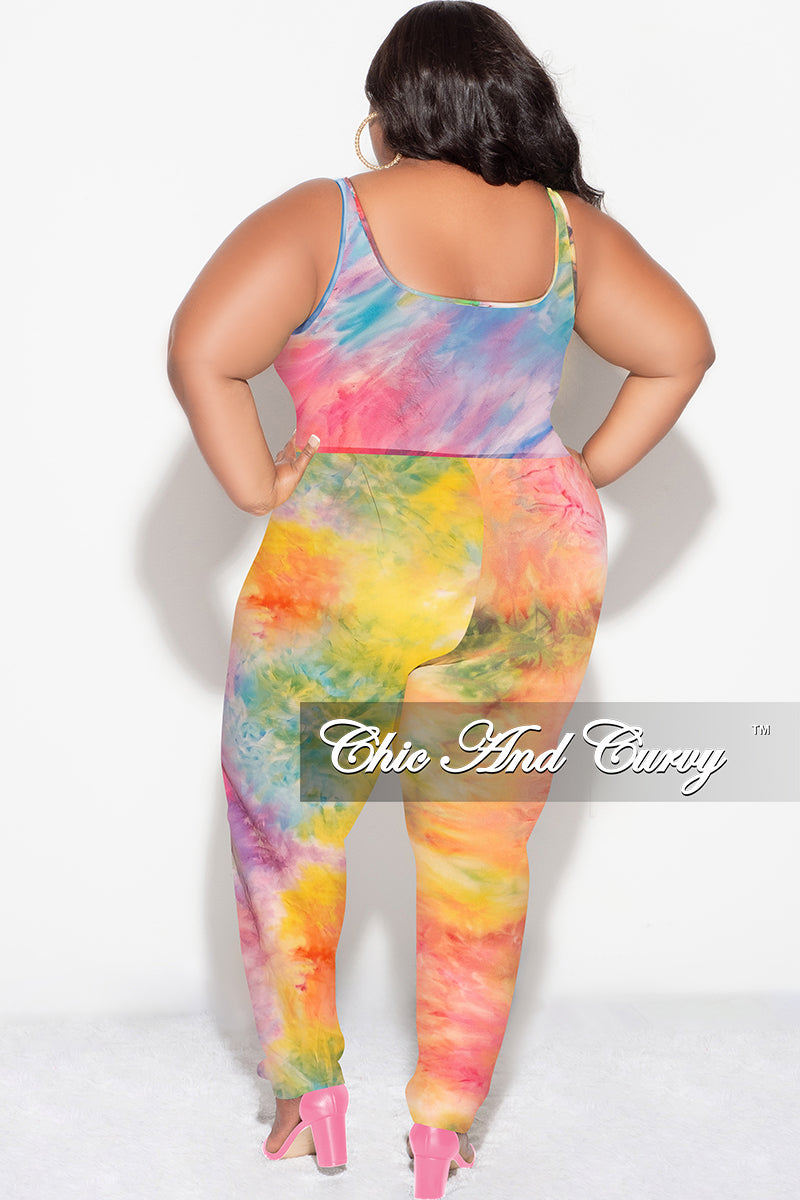 Final Sale Plus Size 3-pc (Duster, Crop Tank Top & Pants) Set in Rainbow Sherbet Tie Dye