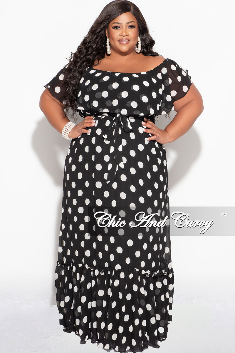 Final Sale Plus Size Dress Maxi Dress in Black and White Polka Dot Print