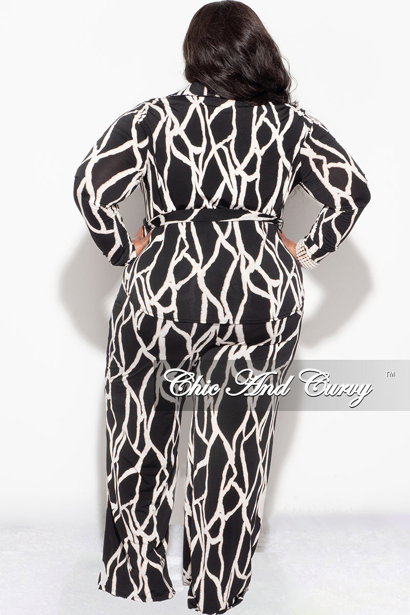 Final Sale Plus Size 2pc Button Up Collar Top and Pants Set in Black and Tan
