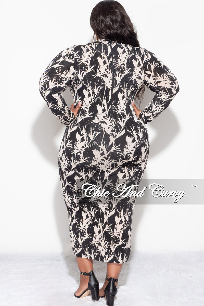 Final Sale Plus Size Reversible Bodycon Dress in Beige & Black Print
