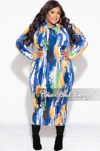 Final Sale Plus Size BodyCon Midi Dress in Multi Color Print