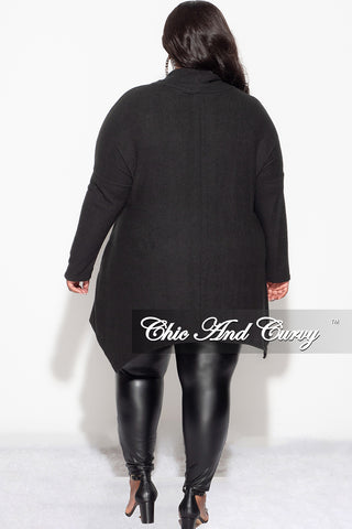 Final Sale Plus Size Cozy Turtleneck High-Low Pocket Tunic Top in Black