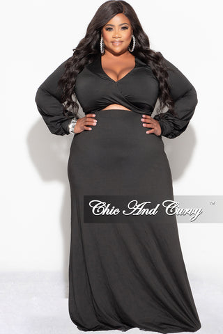 Final Sale Plus Size Faux Wrap Cut Out Maxi Dress in Black