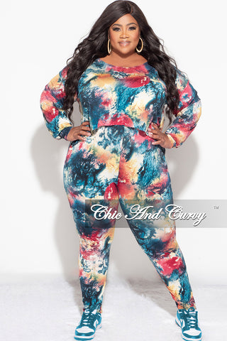 Final Sale Plus Size 2 pc Set Top & Pants in Dark Multi-Colors