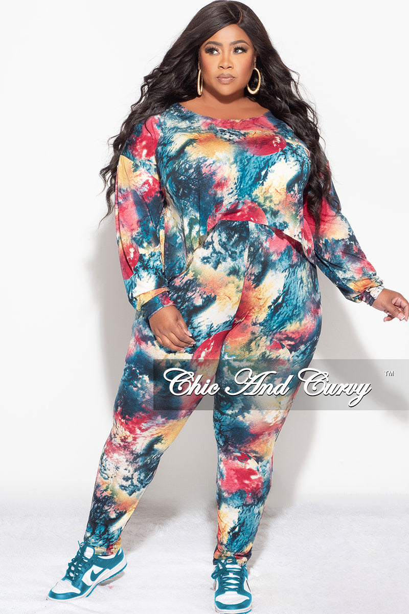 Final Sale Plus Size 2 pc Set Top & Pants in Dark Multi-Colors
