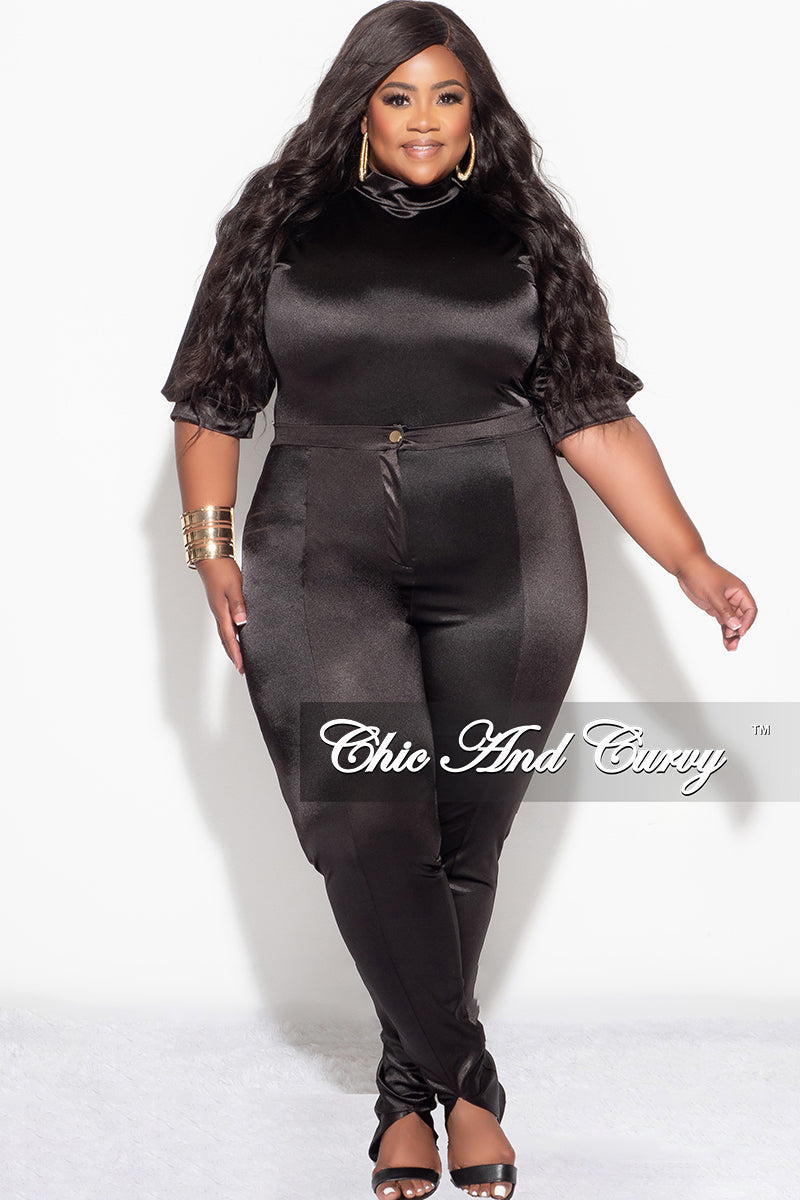 Final Sale Plus Size 2pc Satin Puffy Short Sleeve Bodysuit and