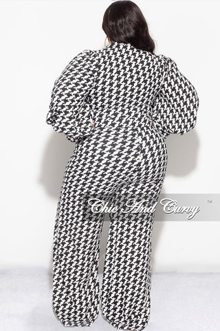 Final Sale Plus Size Jumpsuit in Black & Ivory Houndstooth Print
