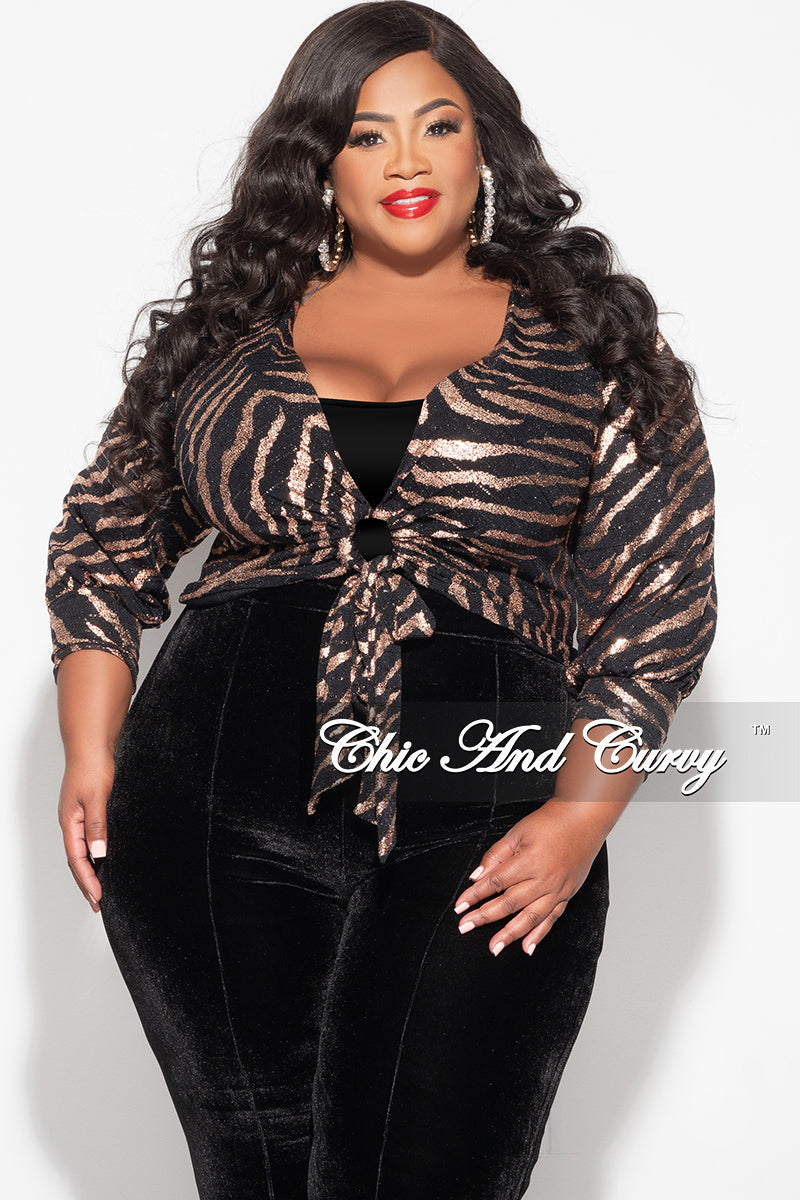 Final Sale Plus Size Crop Top with Cutout  in Black and Bronze Print