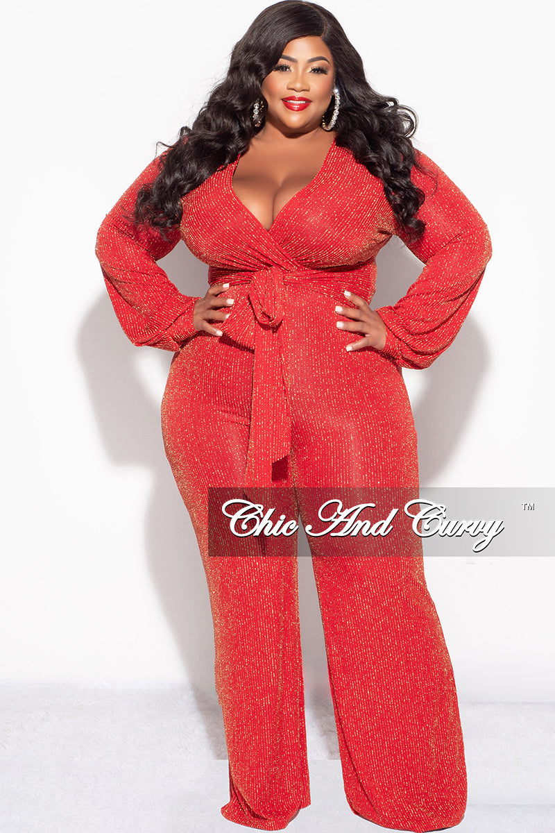 Final Sale Plus Size Shimmer Striped Jumpsuit in Red