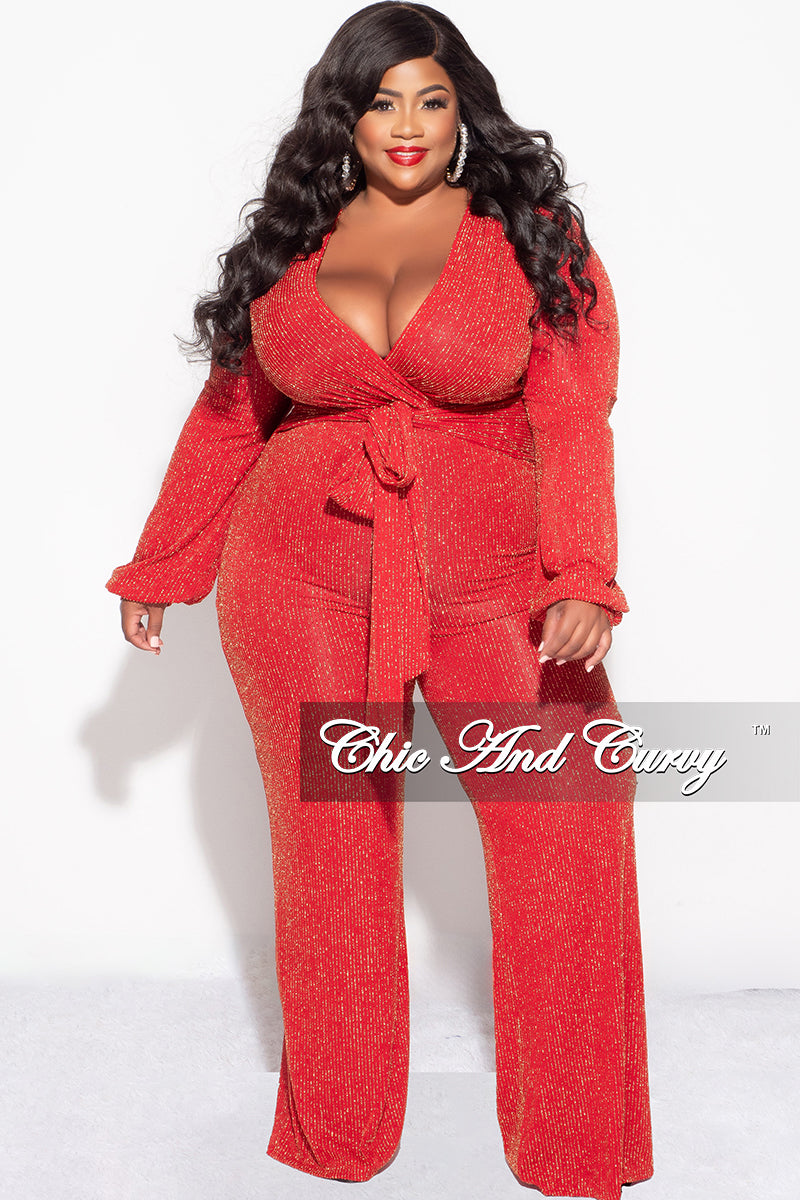 Final Sale Plus Size Shimmer Striped Jumpsuit in Red