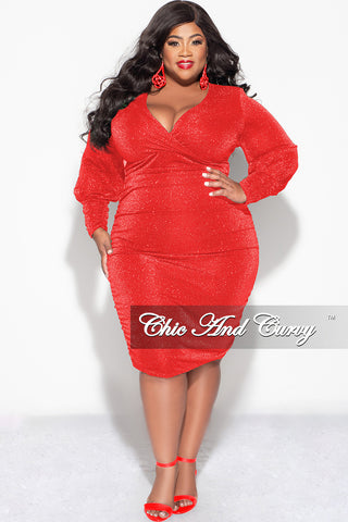 Final Sale Plus Size Bodycon with Ruched On The Side In Red Glitter
