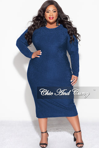 Final Sale Plus Size Midi Bodycon Dress in Blue & Black Glitter Fabric