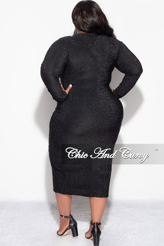 Final Sale Plus Size Midi Bodycon Dress in Black Glitter Fabric