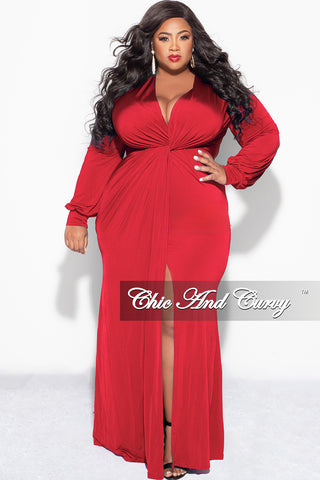 Final Sale Plus Size V-Neck Gown with Twist Front Waist in Red