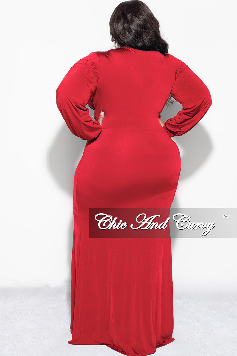 Final Sale Plus Size V-Neck Gown with Twist Front Waist in Red