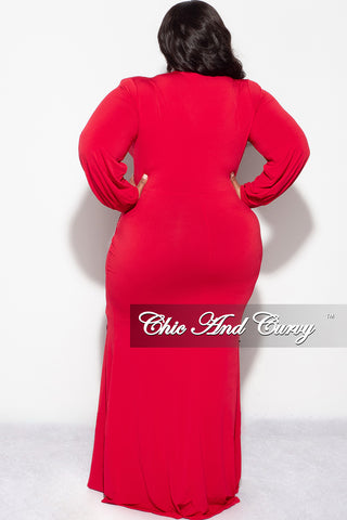 Final Sale Plus Size V-Neck Gown with Ruched Overlay in Red