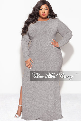 Final Sale Plus Size Gown in Silver Foil Fabric with Side Slit