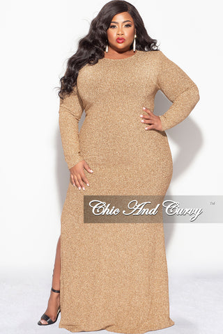 Final Sale Plus Size Gown in Gold Foil Fabric with Side Slit