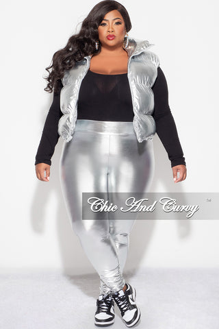Final Sale Plus Size Metallic Puffy Vest in Silver