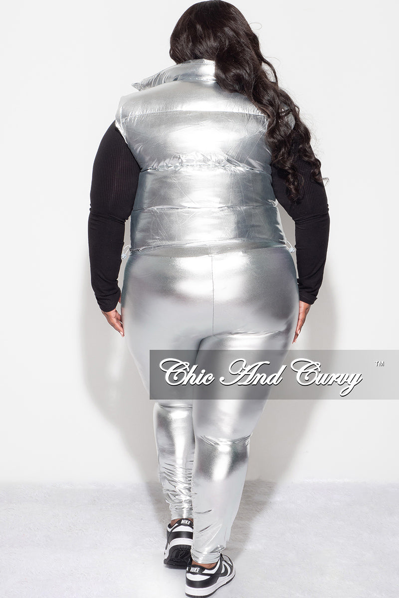 Final Sale Plus Size Metallic Puffy Vest in Silver