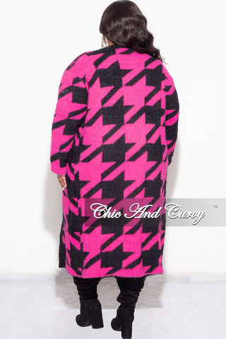 Final Sale Plus Size Faux Fur Sweater Duster in Fuchsia and Black