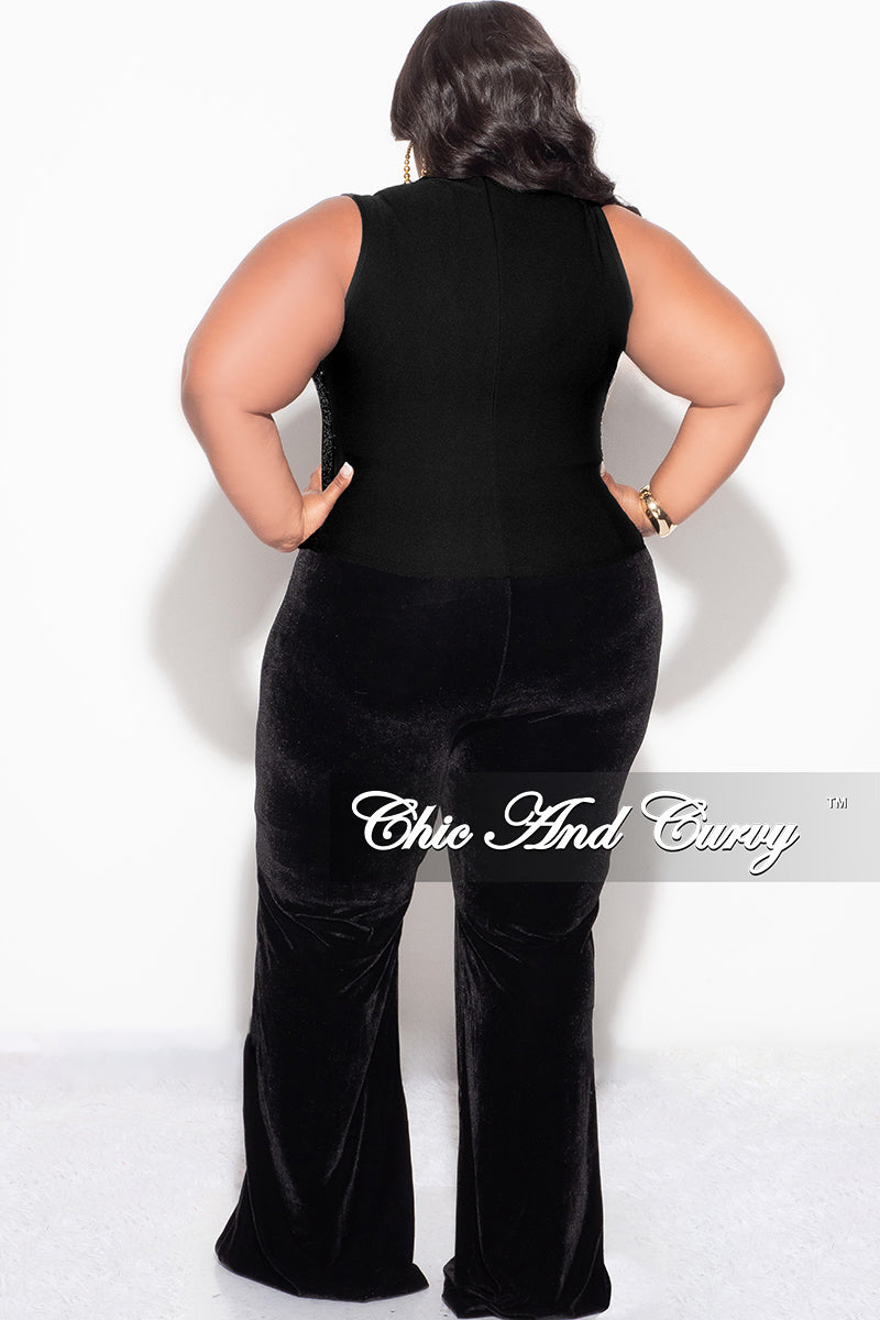 Final Sale Plus Size Sequin Sleeveless Button Up Crop Vest in Black
