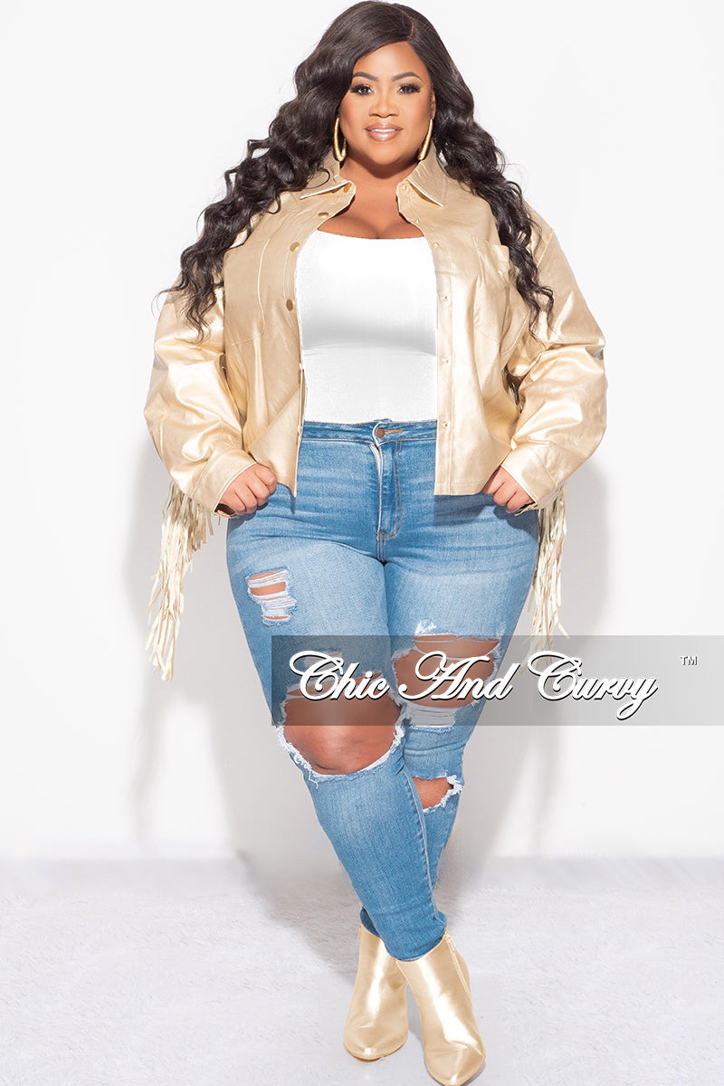 Final Sale Plus Size Fringe Faux Leather Top in Gold
