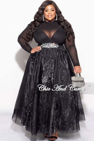 Final Sale Plus Size Glitter Mesh Bodysuit in Black (Bodysuit Only)