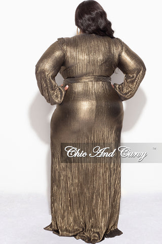 Final Sale Plus Size 2pc Pleated Faux Wrap Tie Top and Skirt Set in Gold and Black