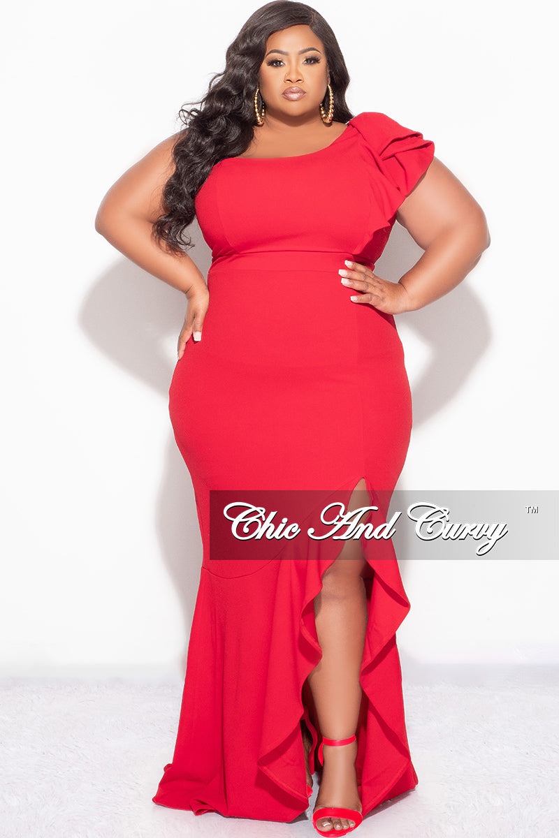 Final Sale Plus Size Gown With Slit in Red or Black