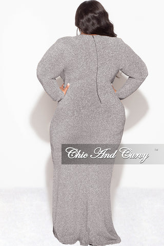 Final Sale Plus Size V-Neck Gown with Twisted Waist Band in Silver Foil Fabric