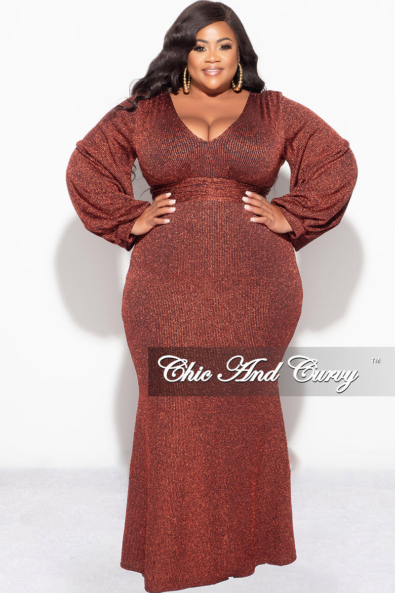 Final Sale Plus Size Shimmer Gown in Rust