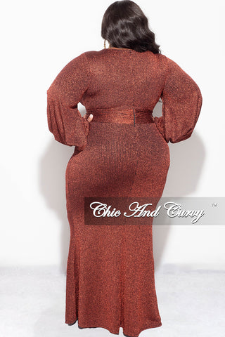 Final Sale Plus Size Shimmer Gown in Rust