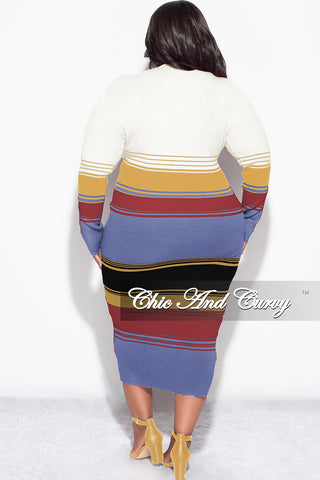 Final Sale Plus Size Button Up Midi Dress in Multi Color Stripe Print