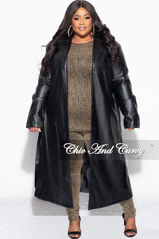 Final Sale Plus Size Vegan Leather Trench Coat with Tie in Black