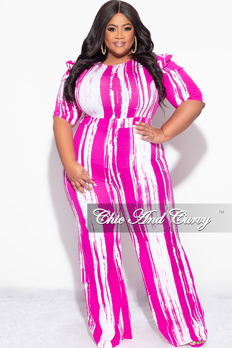 Final Sale Plus Size Zip Up Jumpsuit with in Pink and White Print