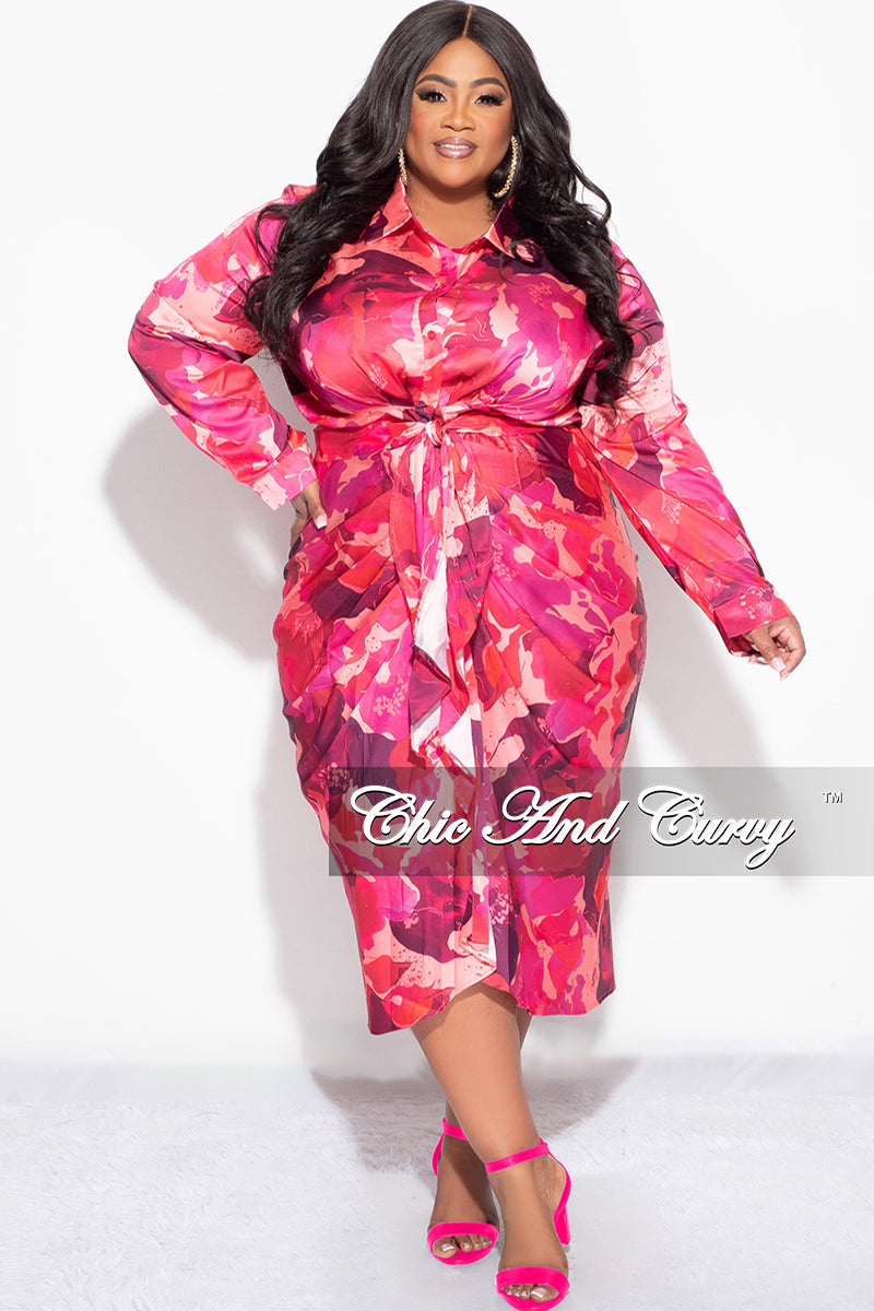 Final Sale Plus Size L/S Dress Fuchsia & Pink Multi Print