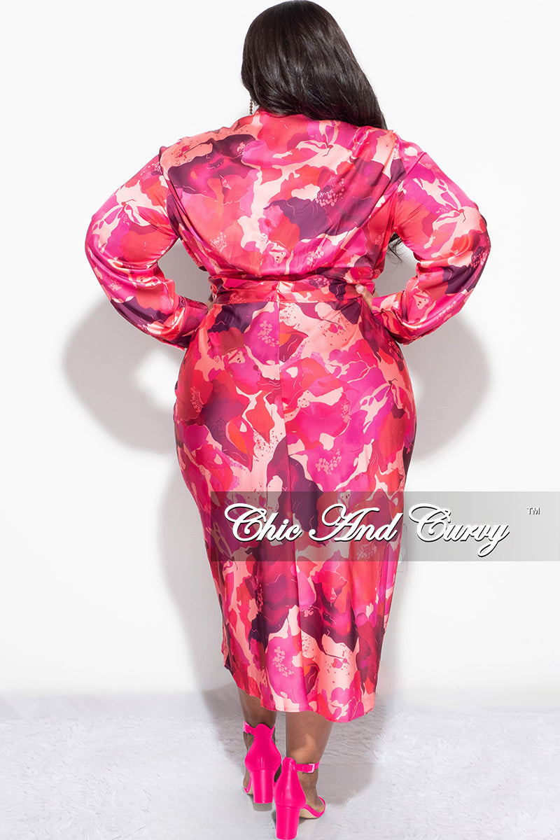 Final Sale Plus Size L/S Dress Fuchsia & Pink Multi Print