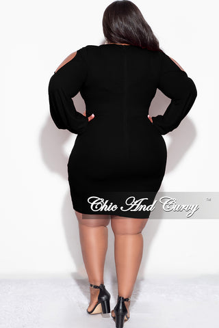 Final Sale Plus Size BodyCon Dress with Slit Sleeves and Rhinestone Cuff in Black