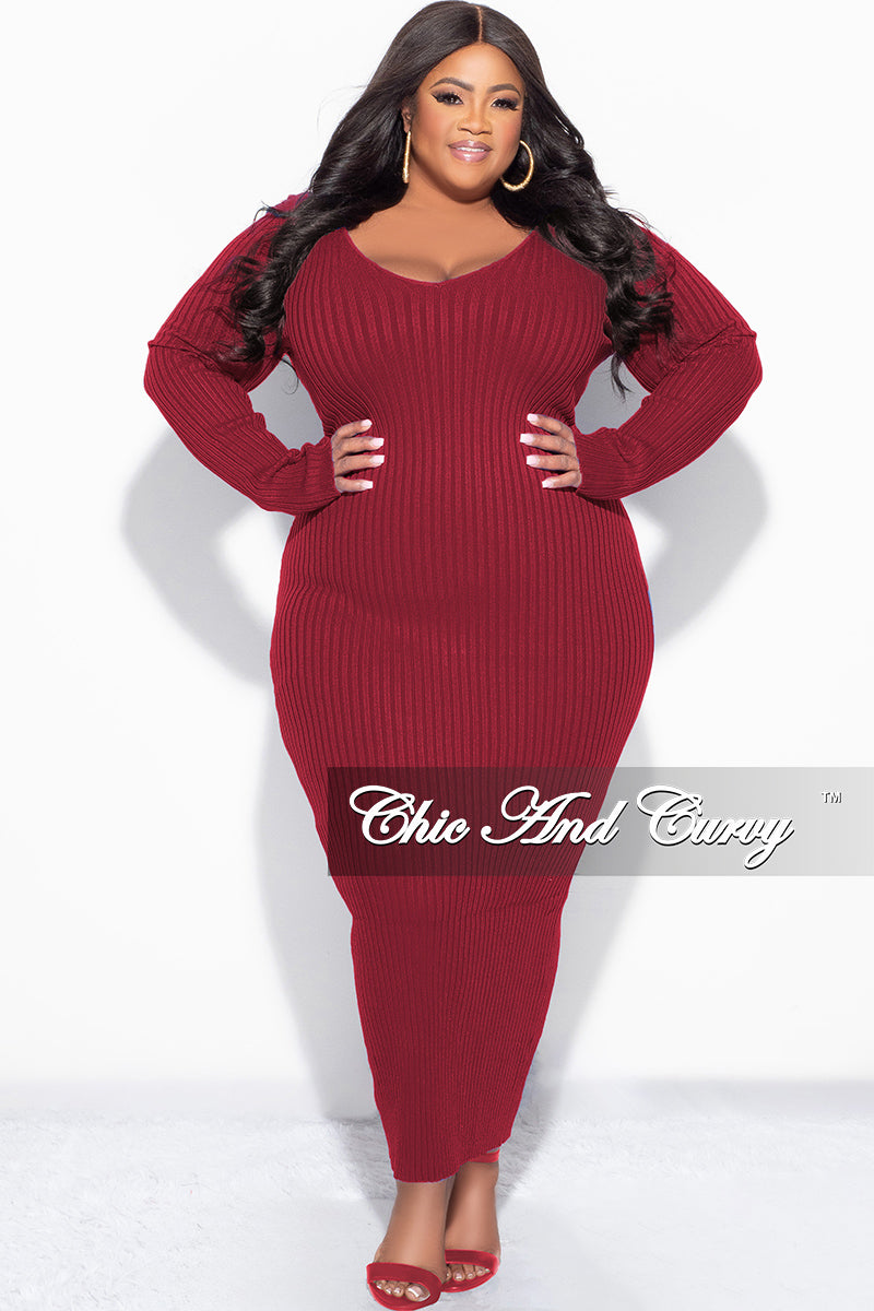 Final Sale Plus Size BodyCon Ribbed Knit Dress in Burgundy